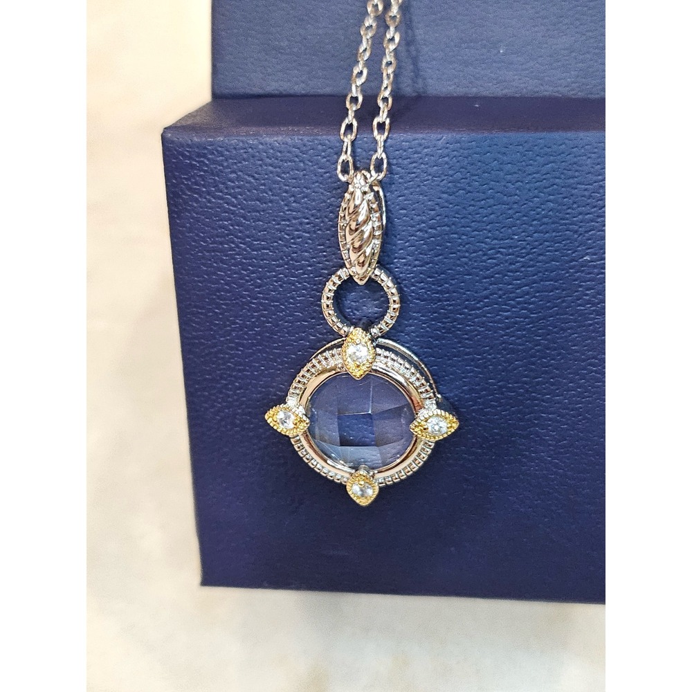 Silver Tone Necklace with Crystal  Round Faceted Stone and Gold‎ Tone Accents - Picture 7 of 11